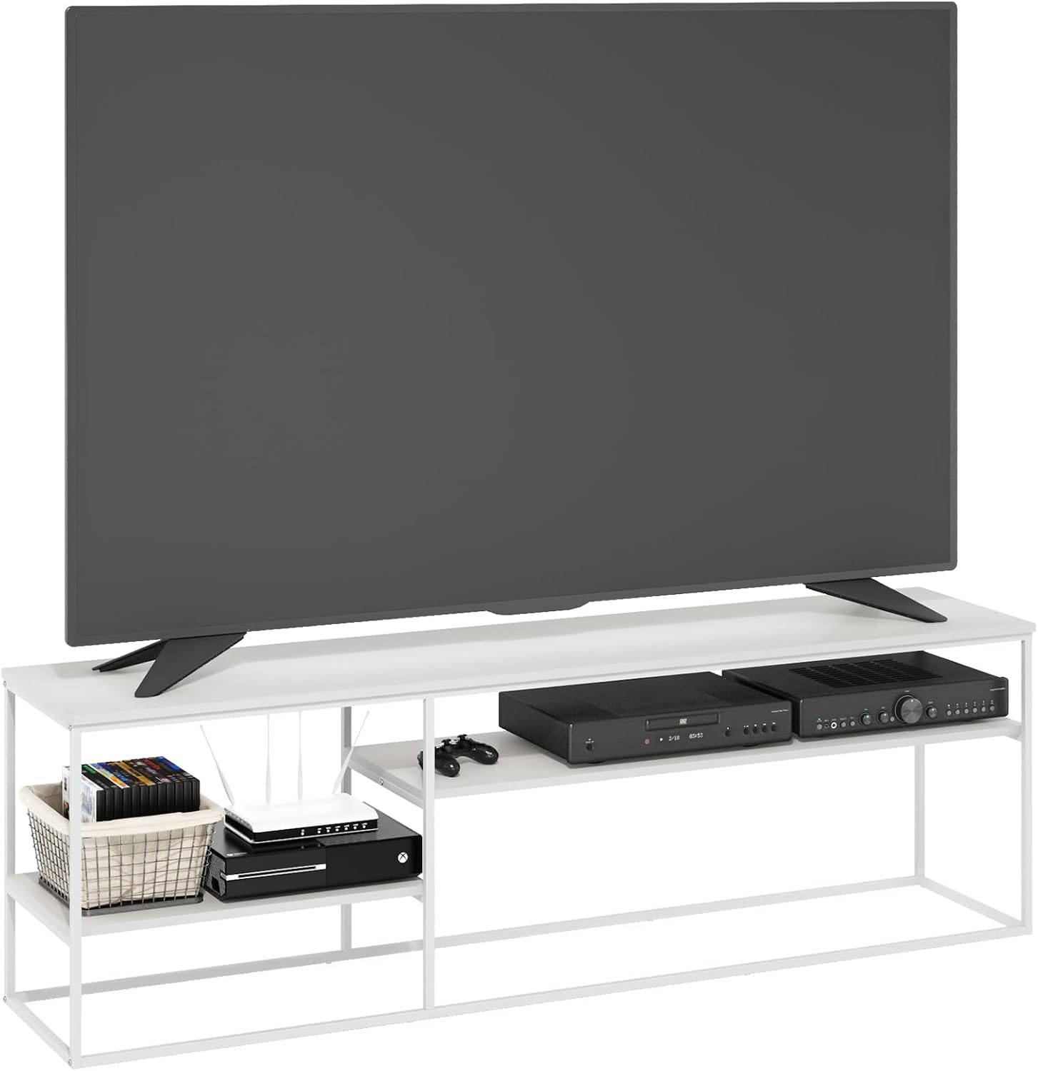 Furinno Moretti 3-Tier Metal Frame TV Stand, French Oak Grey
