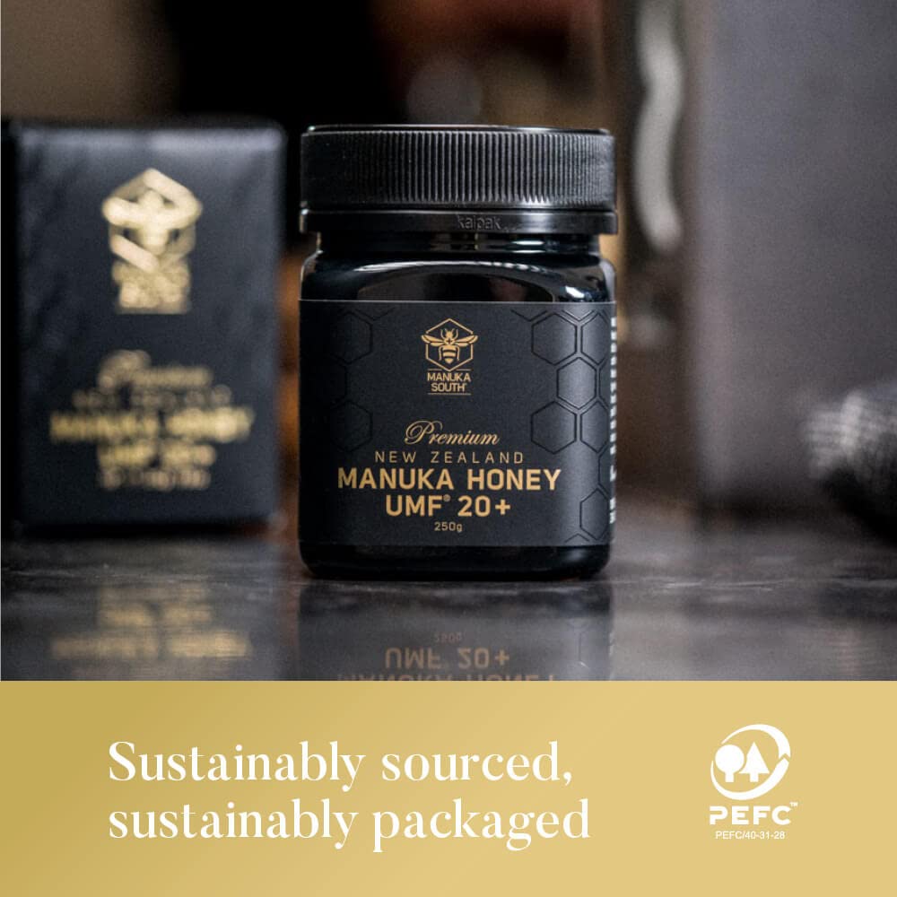 Manuka Honey New Zealand - Raw Manuka Honey UMF 20+ Certified (MGO 829+) - Natural, Non-GMO Manuka Honey from Manuka South - 250g/8.8oz