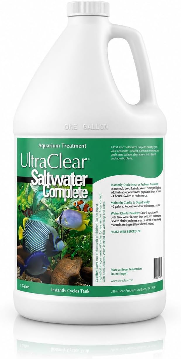 Saltwater Complete – Live Nitrifying Bacteria Blend for Saltwater & Reef Aquariums - Instant Cycle Marine Tank Starter - Removes Ammonia Nitrite - Clarifier - Safe for Fish Coral Invertebrates - 1Gal