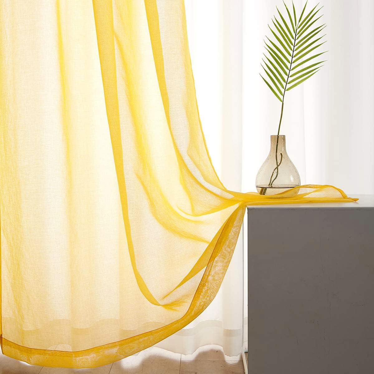 Off White Semi Sheer Curtains 72 Inches Long Faux Linen Off White Sheers Curtain for Bedroom Living Room Girls Kids Room 2 Panels 52x72 Inch Length