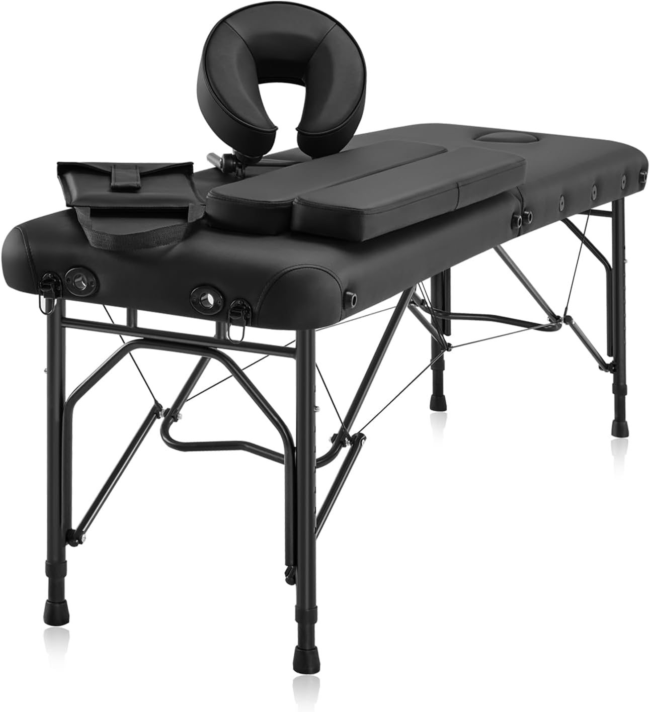 Portable Aluminum Massage Table, Foldable Travel Bed, 70 x 21, Black | Aluminum Frame · 3" Memory Foam · 450 lb Working Capacity · Foldable · Massage, Spa & Mobile Therapy