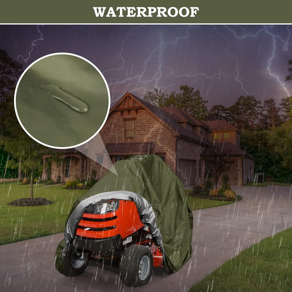 Riding Lawn Mower Cover 600D Lawnmower Covers Waterproof, up to 54" Decks | Universal Outdoor Lawn Tractor Cover Tarp All Weather Ride on Mower Covers, Heavy Duty 600D, Elastic Cord & Storage Bag