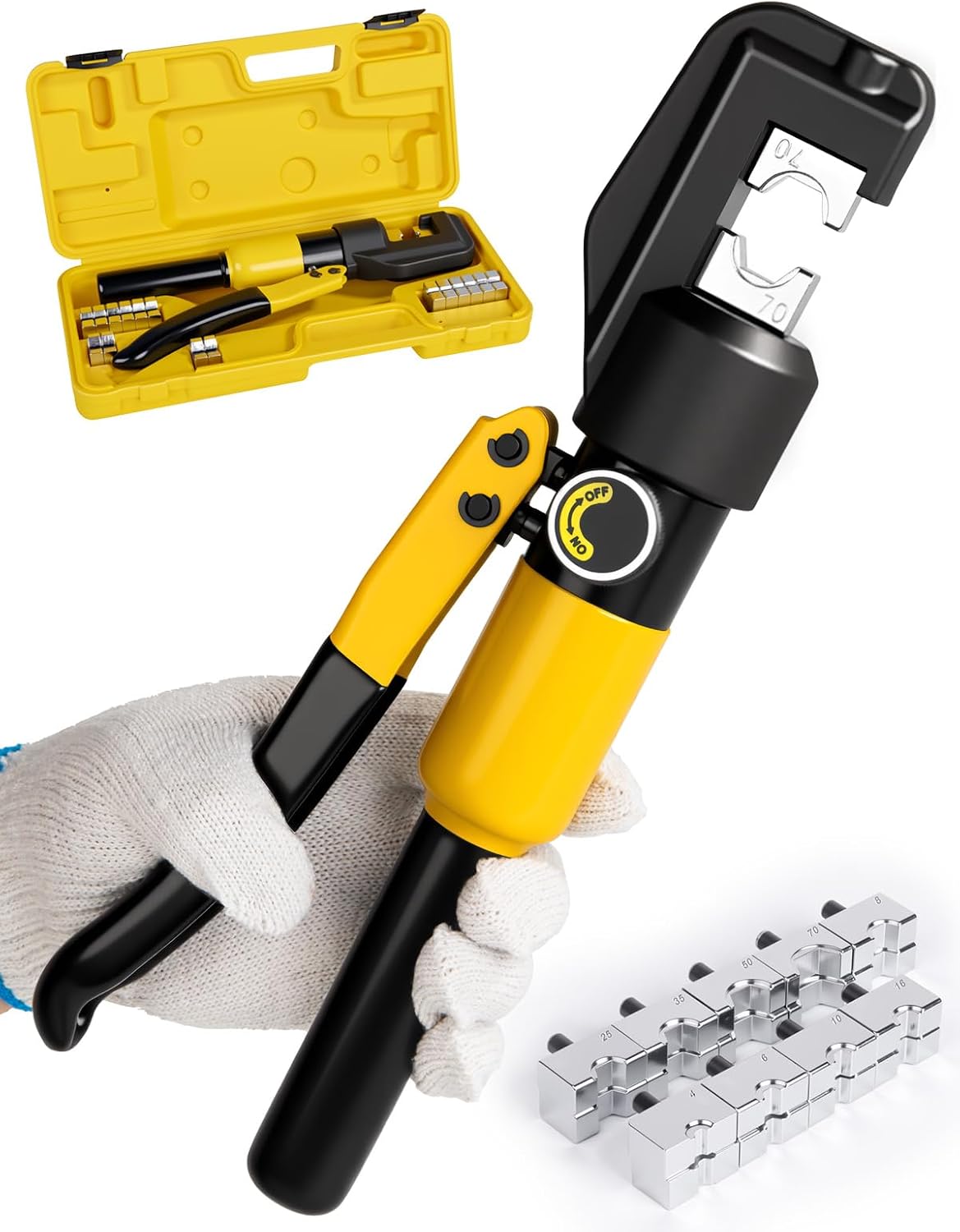 10 Tons Hydraulic Crimping Tool, 12 to 2/0 AWG battery cable crimper | 9 Pairs of Dies hydraulic crimper, for Battery Cable Lugs, Cable Railing, Marine, RV and Solar Wiring