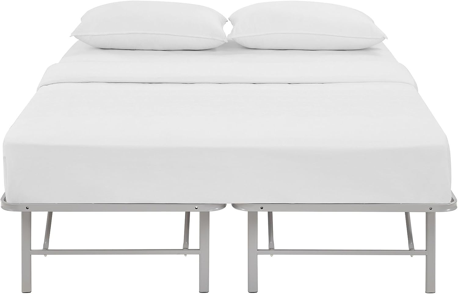 Modway Horizon Queen Bed Frame In Gray - Replaces Box Spring - Folding Metal Mattress Bed Frame