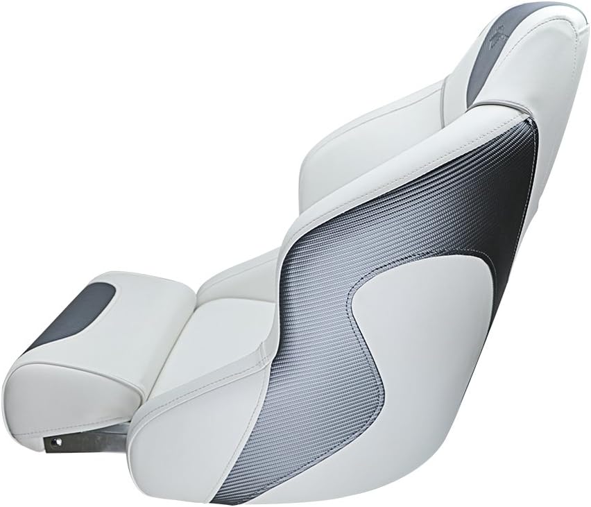 Seamander Boat Captains Chair,Captain Bucket Seat with Flip Up Bolster,Integral Rotomolded Frame, Premium EPDM Foam Material, Marine Grade Vinyl (A-White/Charcoal)