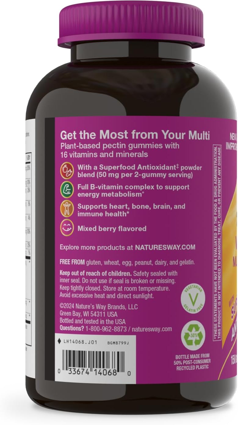 Nature's Way Alive! Women's 50+ Multivitamin Gummies, Mixed Berry, 60 ct | Daily Gummy Multi with B-Vitamins, Vitamin D3 & Calcium to Support Heart, Brain, & Bone Health for Women 50 and Older*