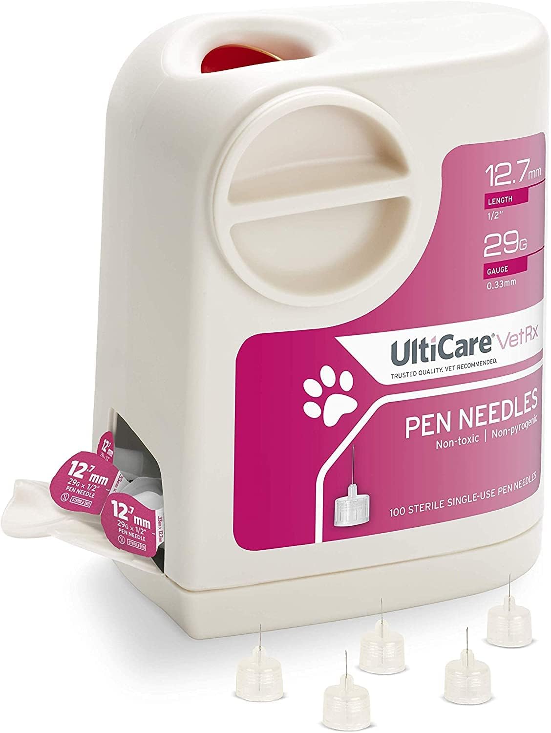 UltiGuard Safe Pack Pet Pen Needles and Disposal, 29G x 12mm (1/2"), 100 Ct
