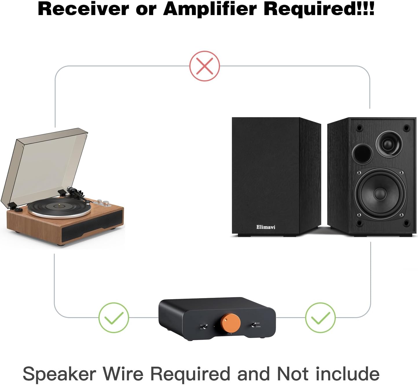 Elimavi Passive Bookshelf Speakers, Requires a Receiver or Amplifier, Brown | 2-Way Design with 4" Woofer & 1" Silk Horn Tweeter, 60Hz Bass, Rear Speakers for Home Theater Surround Sound, Cables included