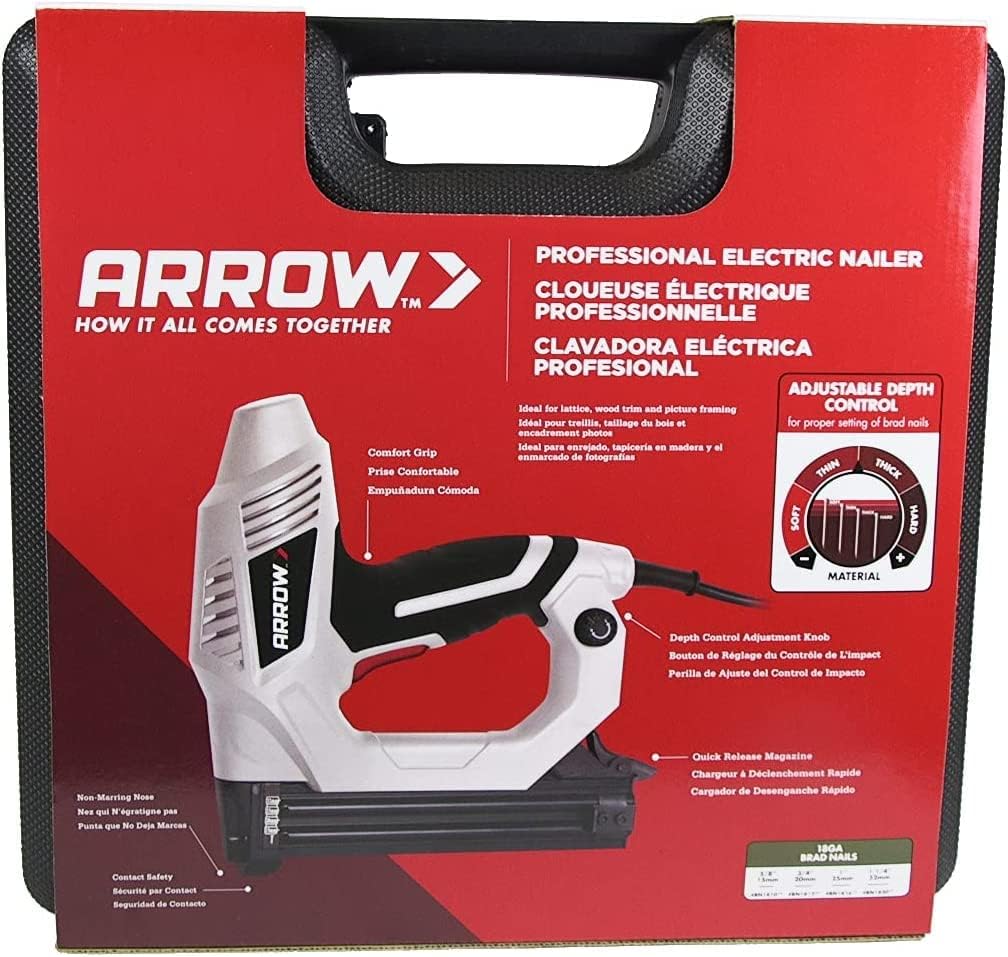 Arrow ET200BN Heavy Duty Electric Brad Nailer, Professional Nail Gun for Trim, Picture Frames, Crafts, Fencing, Uses Brad Nails in 5/8", 3/4", and 1"