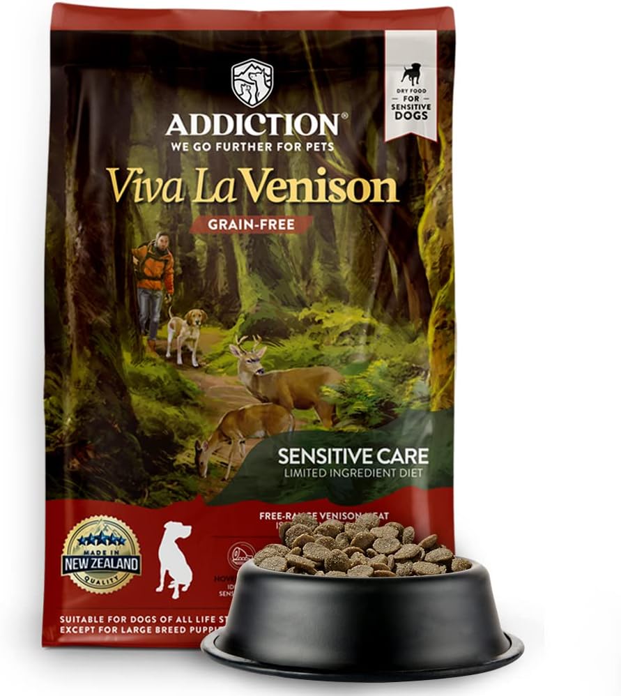 Addiction Viva La Venison Dog Food – Grain-Free Dry Dog Food with Novel Protein & Prebiotics, No Chicken, Beef, or Turkey – Ideal for All Dogs & Puppies – Made in New Zealand 4lb