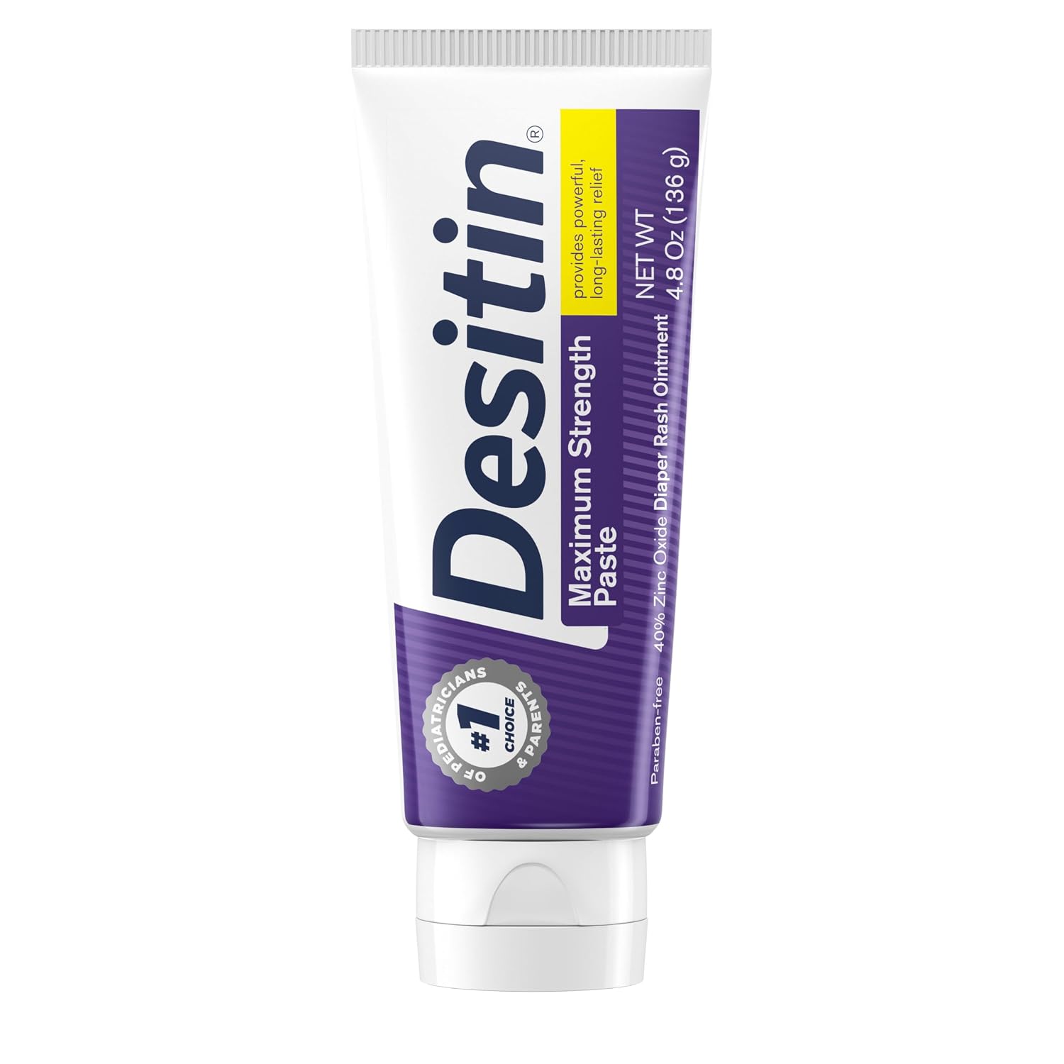 Desitin Maximum Strength Diaper Rash Paste, 40% Zinc Oxide, 4.8 oz | Helps Treat, Relieve & Prevent Diaper Rash, 40% Zinc Oxide, Immediate Relief, Protects up to 12 Hours, Hypoallergenic