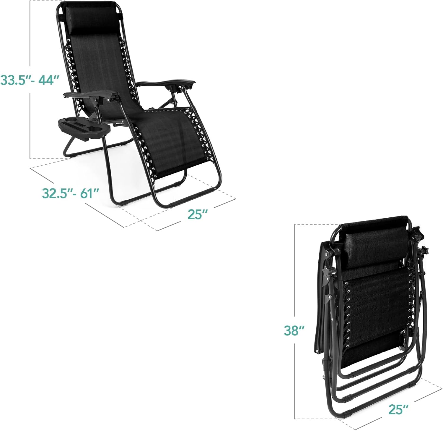 Best Choice Products Set of 2 Adjustable Steel Mesh Zero Gravity Lounge Chair Recliners w/Pillows and Cup Holder Trays - Light Blue