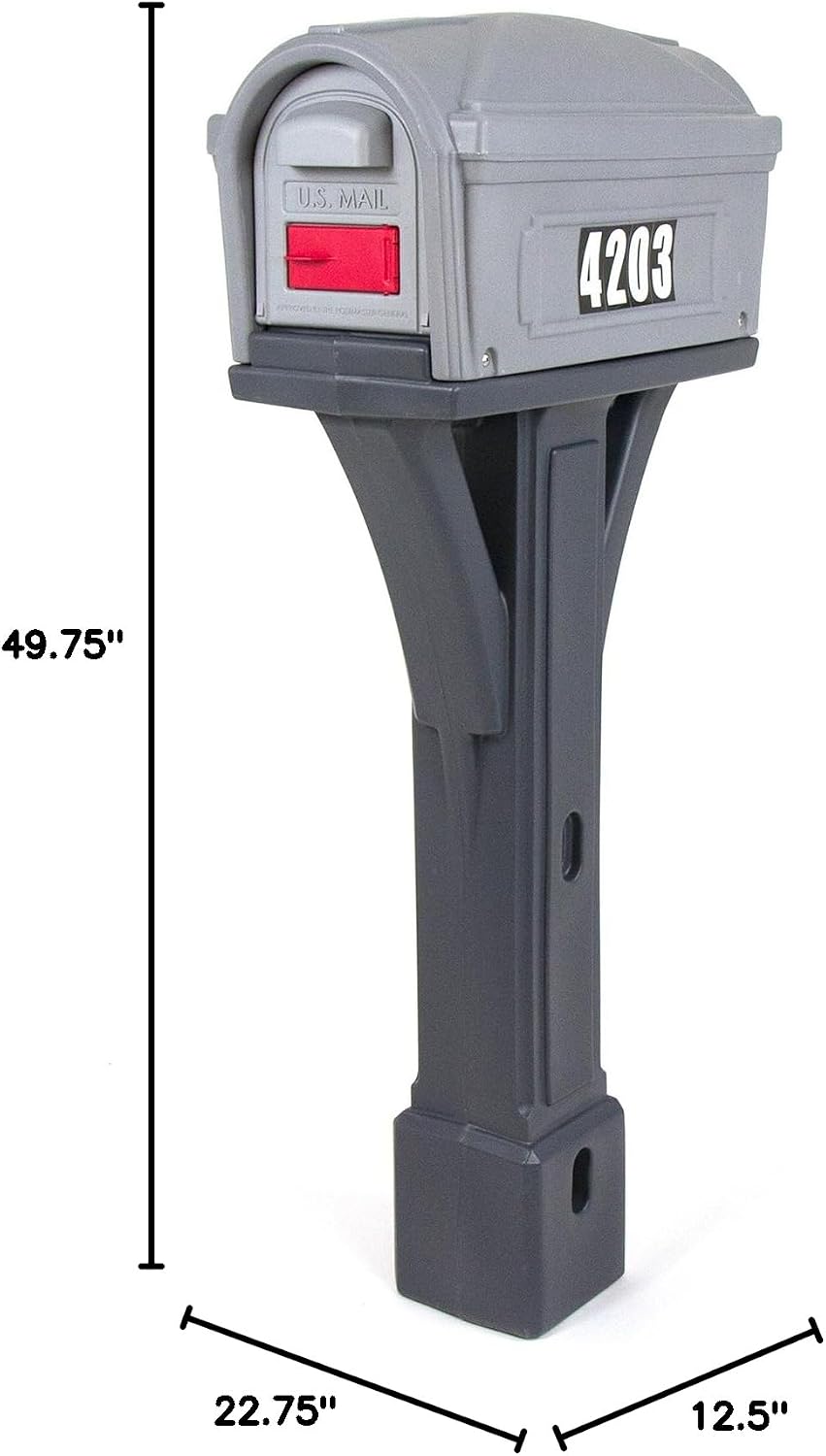 Simplay3 Rustic Home Plastic Residential Cabin Mailbox & Post Mount Combo Kit with 2 Access Doors - Sandstone, Made in USA