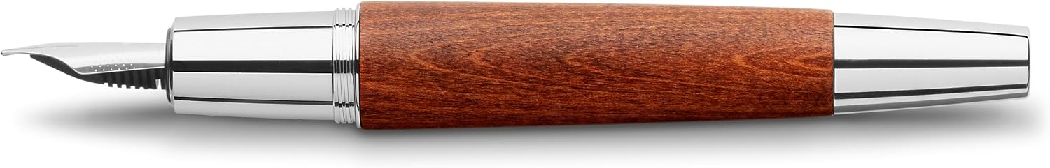 Faber-Castell e-motion Fountain Pen, Wood and Chrome Brown - Fine