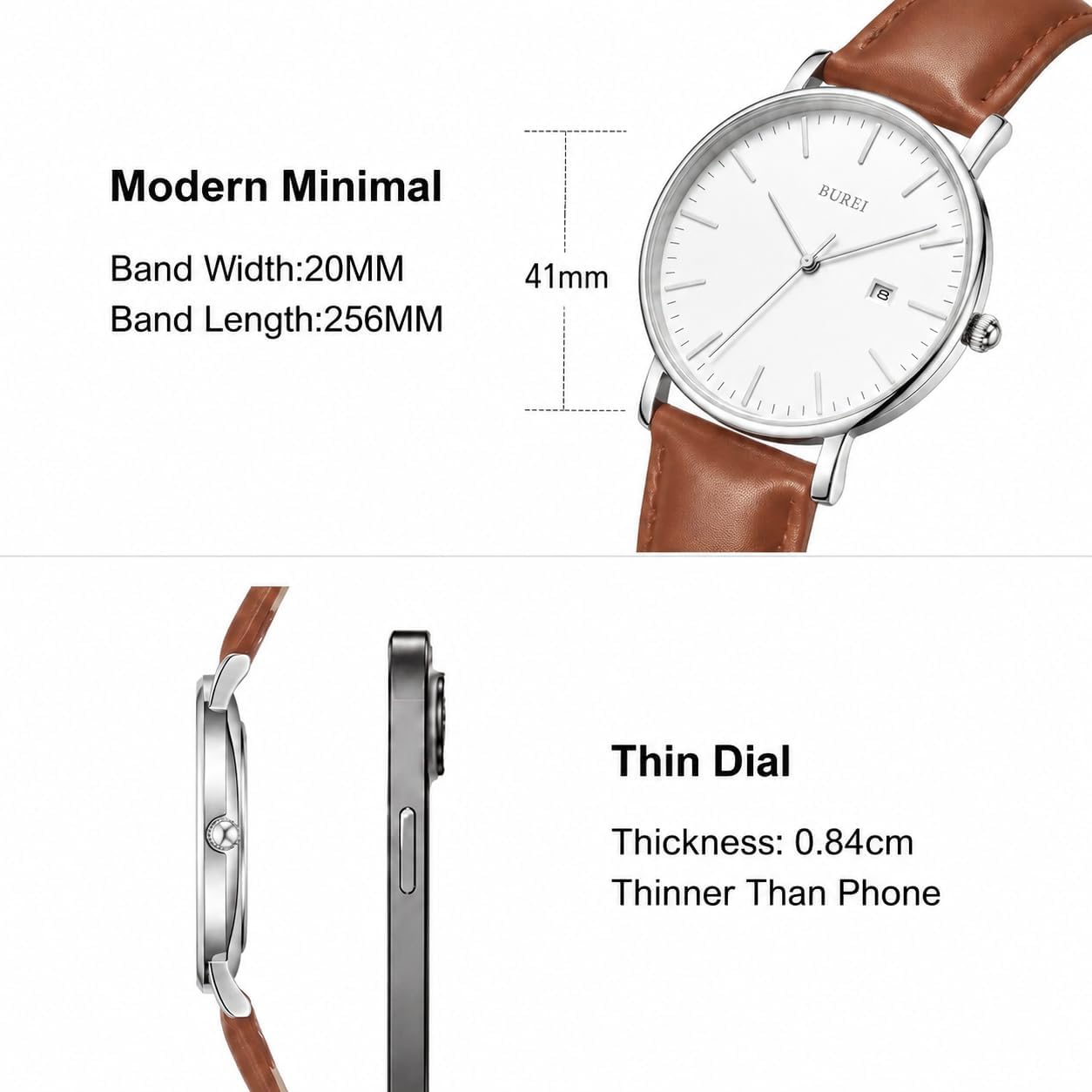 BUREI Men Wrist Watches Fashion Minimalist Thin Analog Quartz Waterproof Watches for Men, Refined Gifts for Men, Boyfriend, Husband, Dad