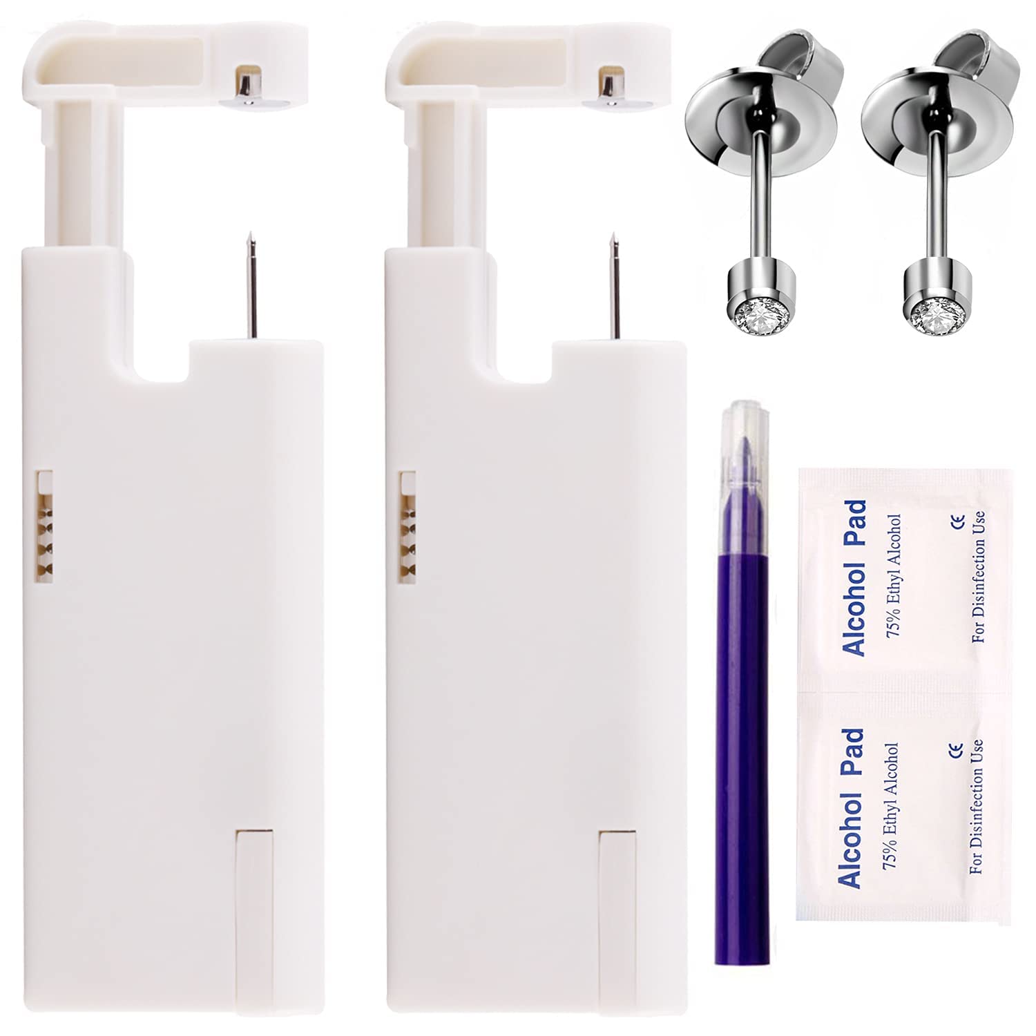 2Pcs Ear Piercing Kit Automatic and Painless Ear Nail Gun Disposable Aseptic Household Ear Piercing Gun Portable Ear Piercing Gun Group Ear Piercing Tools With Built-in 4mm Hypoallergenic Ear Studs