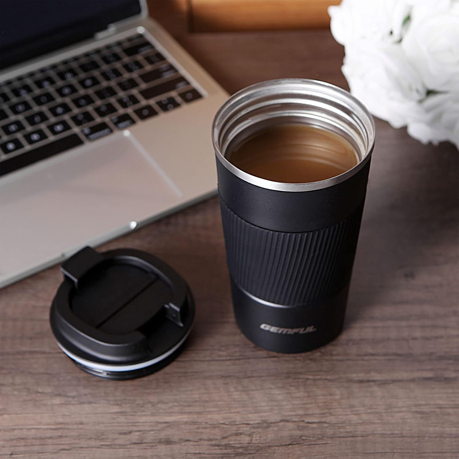 GEMFUL 2 Pack 17oz Insulated Travel Coffee Mug with Lid (Black/White)