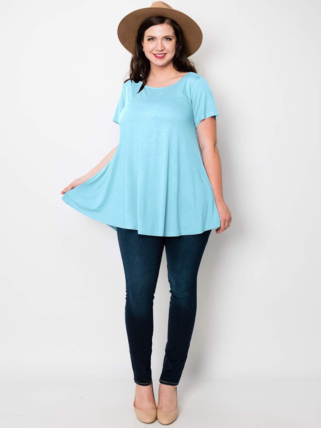 Lock and Love Women Solid Short Sleeve/Sleeveless Tunic for Leggings Swing Tunic Flare Tank Tops S-5XL Plus Size Made in USA