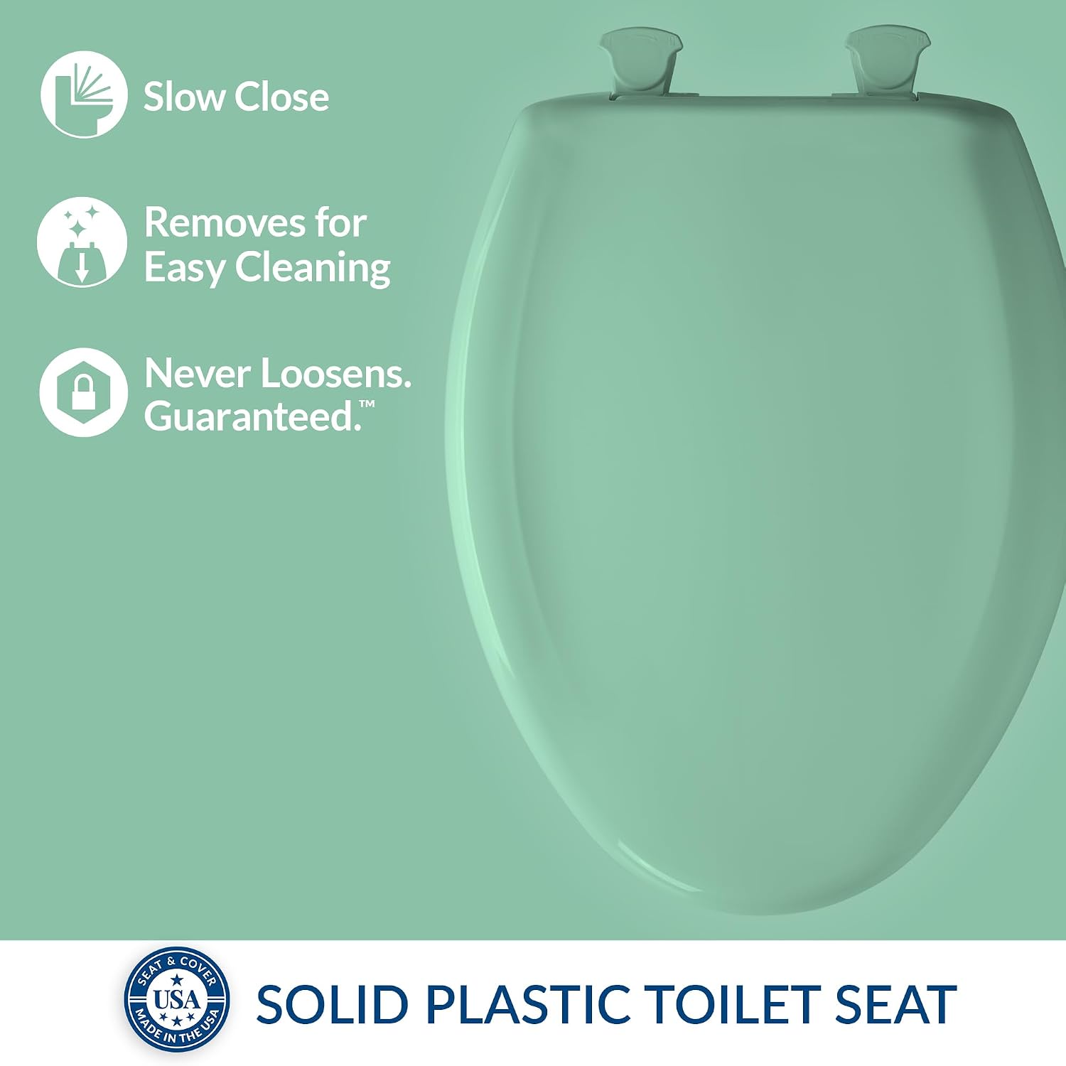 Bemis Classic Colors Slow Close Toilet Seat, Easy Clean Hinges and Durable Plastic Seat, Made in USA, Elongated, Black