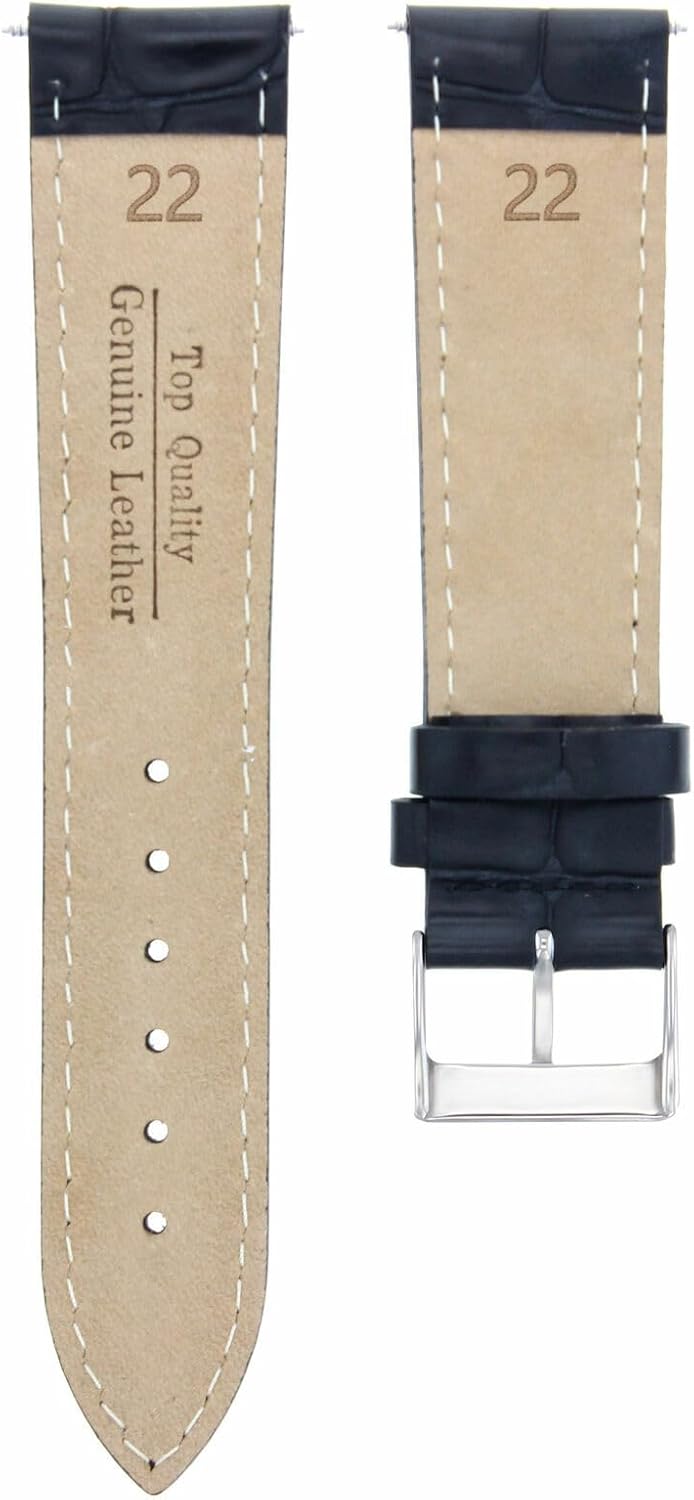 Ewatchparts 22mm Black Leather Replacement Watch Strap Silver Buckle Compatible With Invicta Signature Two