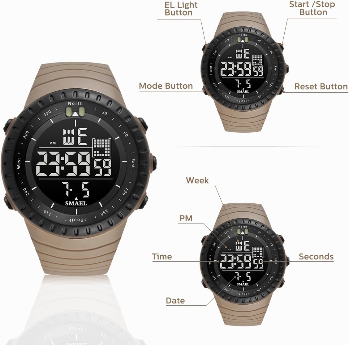 L LAVAREDO Mens Digital Watch Sports Military Watches Waterproof Outdoor Chronograph Wrist Watches for Men with LED Back Ligh/Alarm/Date