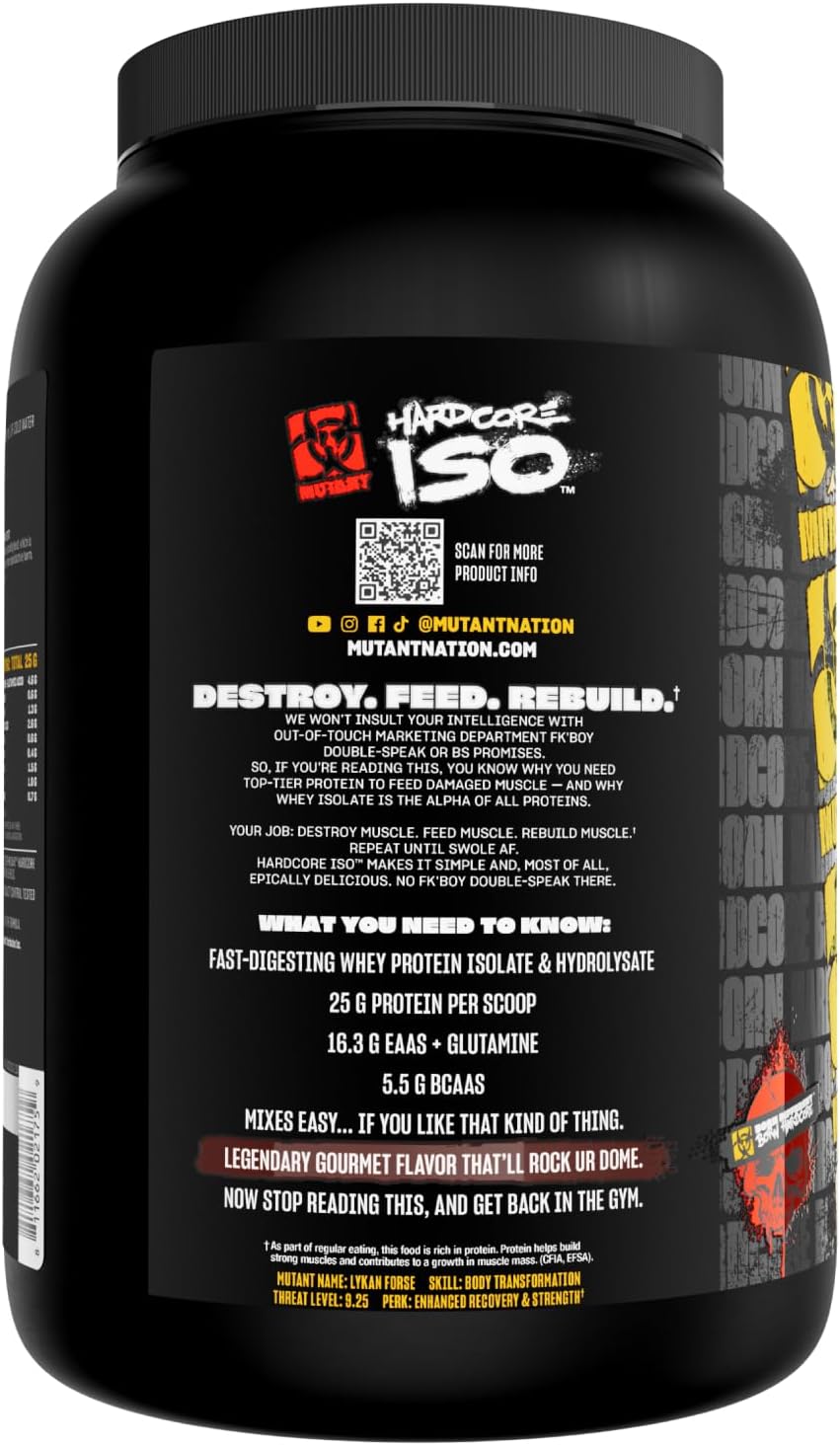 Mutant Hardcore ISO, Whey Protein Isolate, Triple Chocolate, 1.6 lb