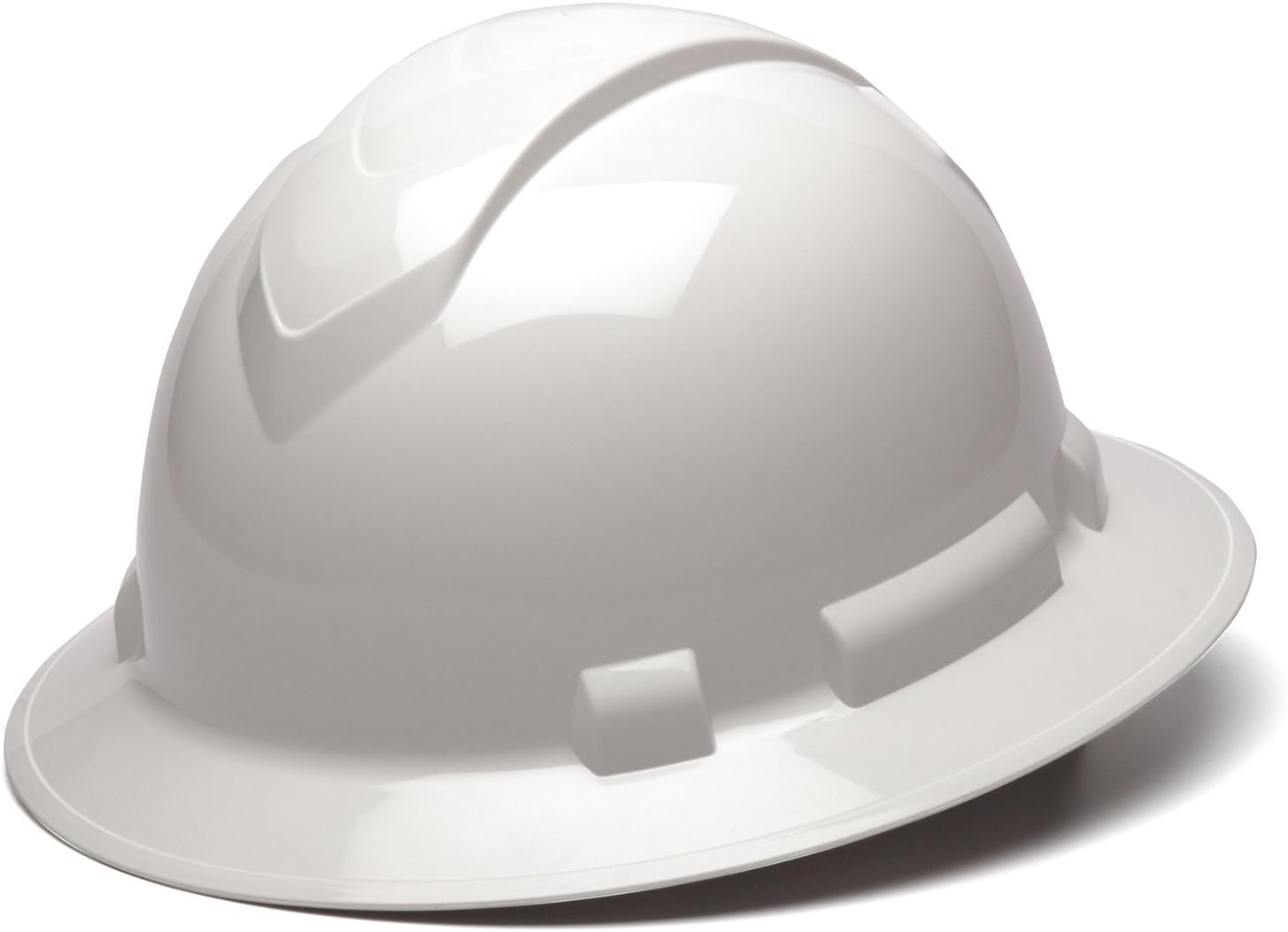 Pyramex Ridgeline Full Brim Hard Hat 4 Point Ratchet White | Full-brim sun & rain protection, HDPE shell, Ratchet suspension, Construction & utility, ANSI Z89.1 Type I Class C/G/E