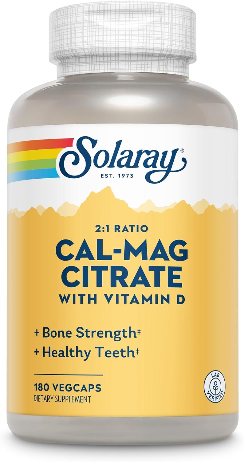 SOLARAY Calcium Magnesium Citrate 2:1 with Vitamin D3, 180 Capsules | Bone