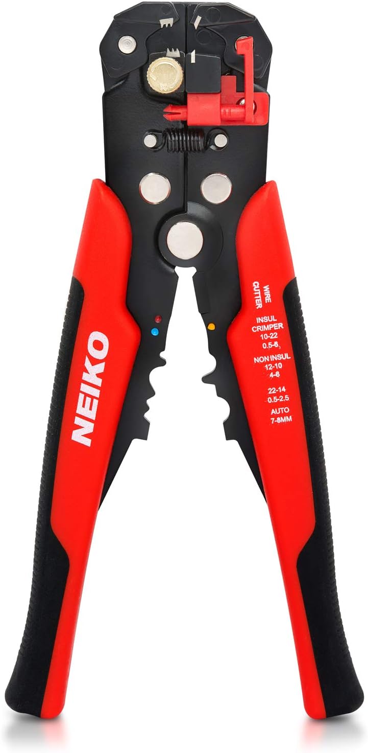 NEIKO 02037A Compact Wire Stripper | 4-in-1 Multi Purpose Electricians Pliers | Wire Crimper, Cutter and Gripper | 12-20 AWG Wire Service Tool | Crimps Insulated & Non-Insulated | Electrical Stripping