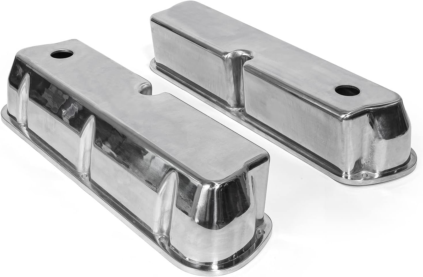 Speedmaster PCE314.1083.01 Compatible with Ford SB 289 302 351 Windsor Polished Aluminum Plain Valve Covers - Tall w/Hole