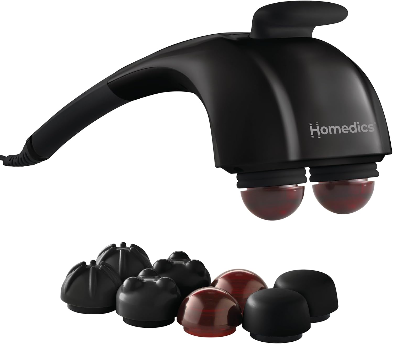 Homedics Handheld Back Massager with Heat, Deep Tissue Percussion Massager | Neck, Shoulders & Body Massage, 4 Custom Attachment Sets, Dual Node