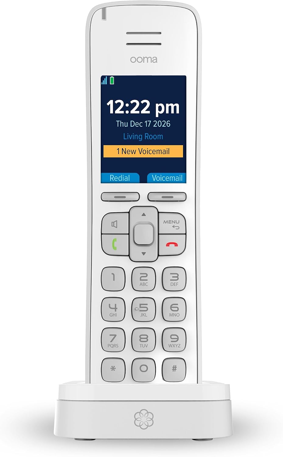 Ooma HD3 Handset white cordless phone with caller-ID and HD voice quality. Works only with Ooma Telo VoIP Internet home phone service.