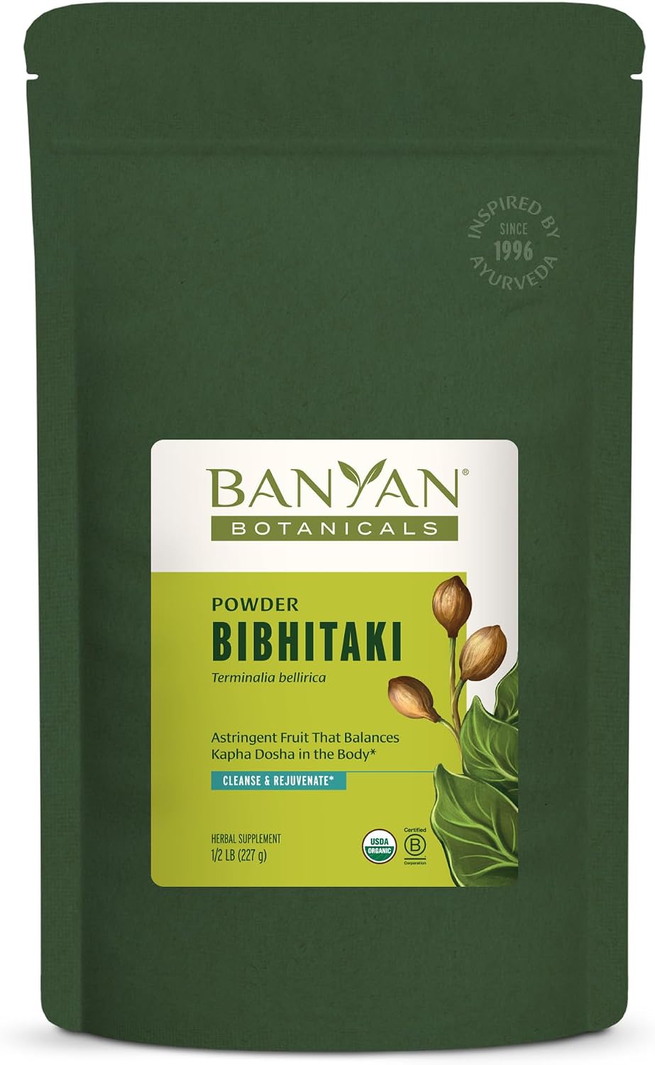 Banyan Botanicals Bibhitaki Powder - Certified Organic, 1/2 Pound - Terminalia belerica - Detoxification and Rejuvenation for kapha*