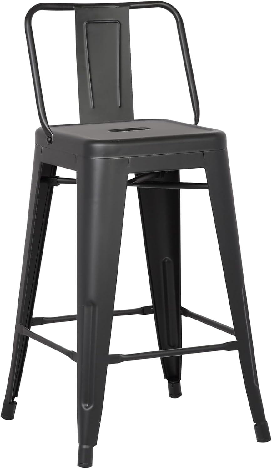 AC Pacific 30” Metal Barstool Set of 2 – Country Rustic Style with Low Back, Lightweight & Sturdy Build, Easy Assembly – Matte Black
