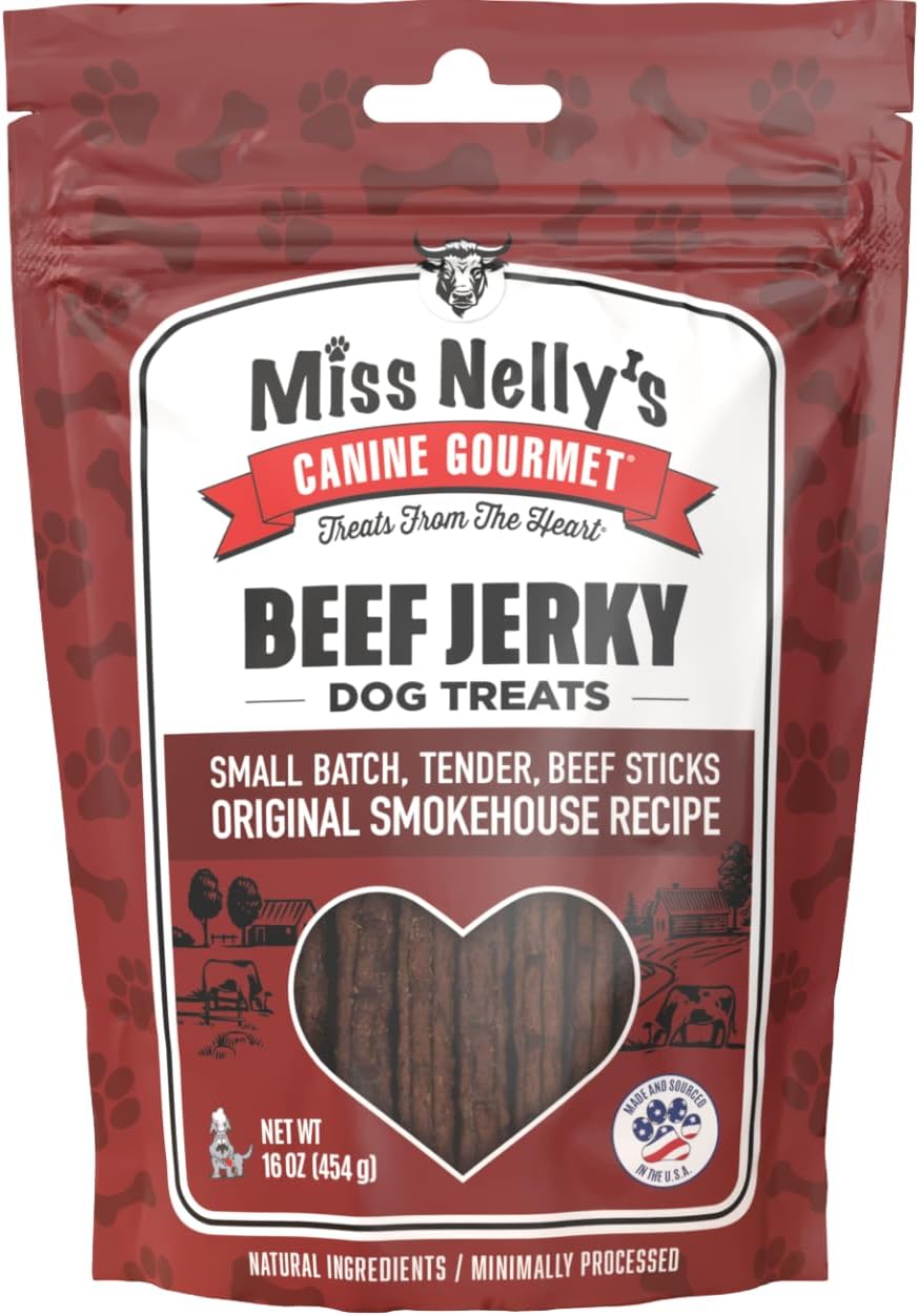 Miss Nelly's- All Natural Beef Jerky Dog Treats Made in USA Only, 16 oz Bag