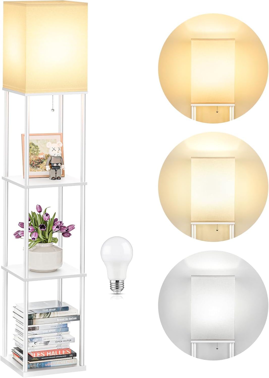SHINE HAI Floor Lamp with Shelves, 3-Tier Square Modern Shelf Lamp