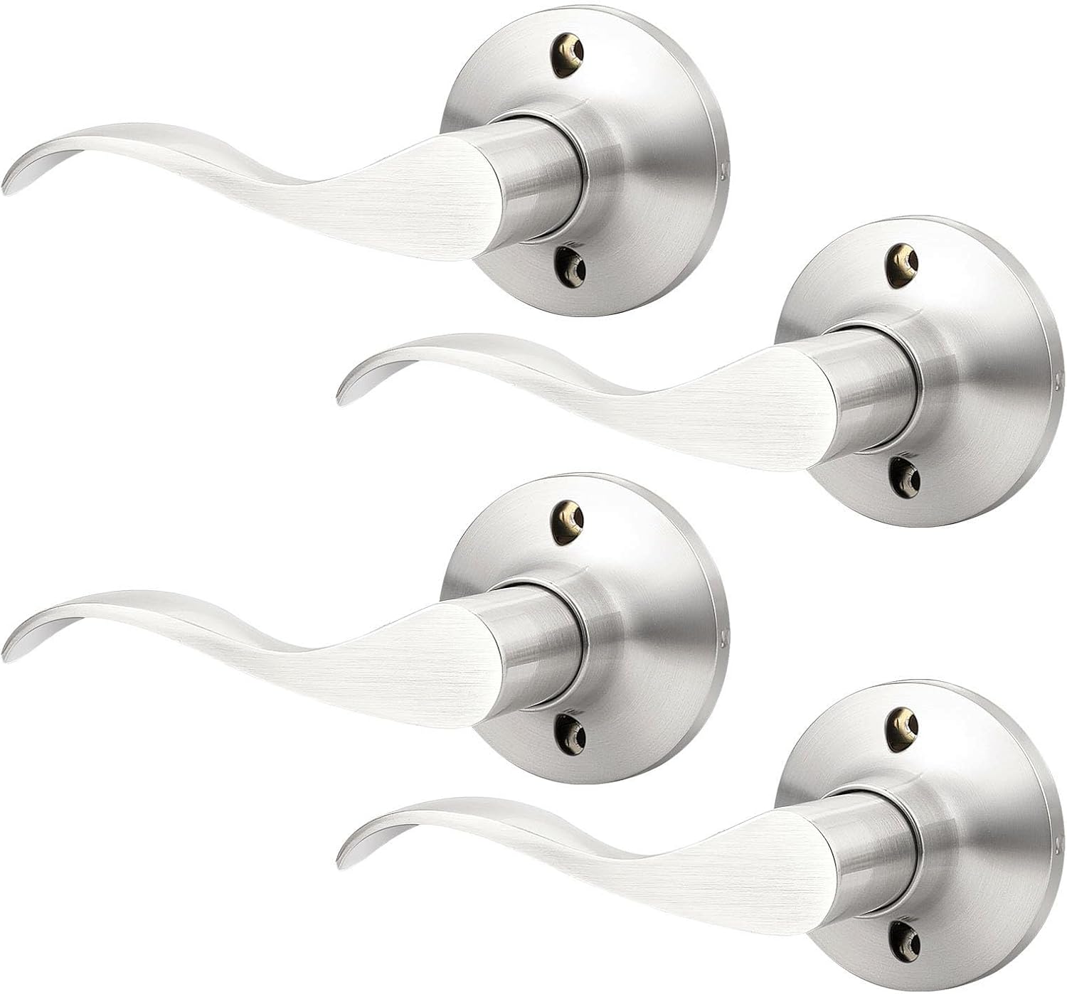 GOBEKOR 1 Pack Privacy Door Levers Brushed Nickel Lever Door Handles Interior for Bedroom and Bathroom Door Locks Wave Door Handles