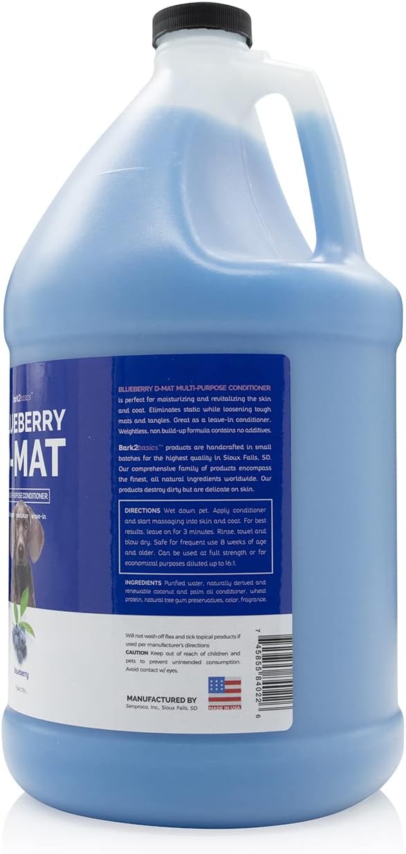 Bark2Basics Blueberry D-Mat Dog Conditioner and Pet Detangler, 1 Gallon | 16:1 Concentrate. Loosens Tough Mats and Tangles, Use as Leave In