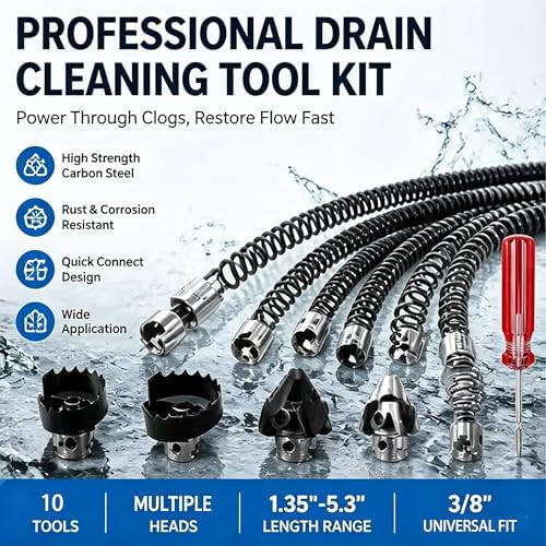10Pcs Drain Snake Drill Attachment， Drain Auger Cutter Kit, Fit K-400 C-4 C-6 C-7 C-8 C-9 Cleaning Machines