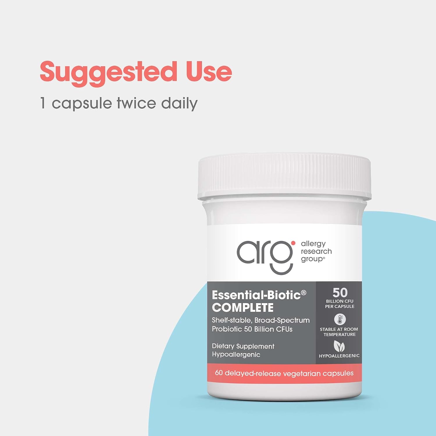 ARG Essential Biotic Complete - 50 Billion CFU Probiotic - Gut & Digestive Support - Delayed Release Capsules - Hypoallergenic - 60 Servings - 60