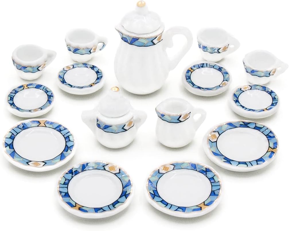 Odoria 1/12 Miniature Porcelain Tea Set 15Pcs Dollhouse Decoration Accessories, Grapes