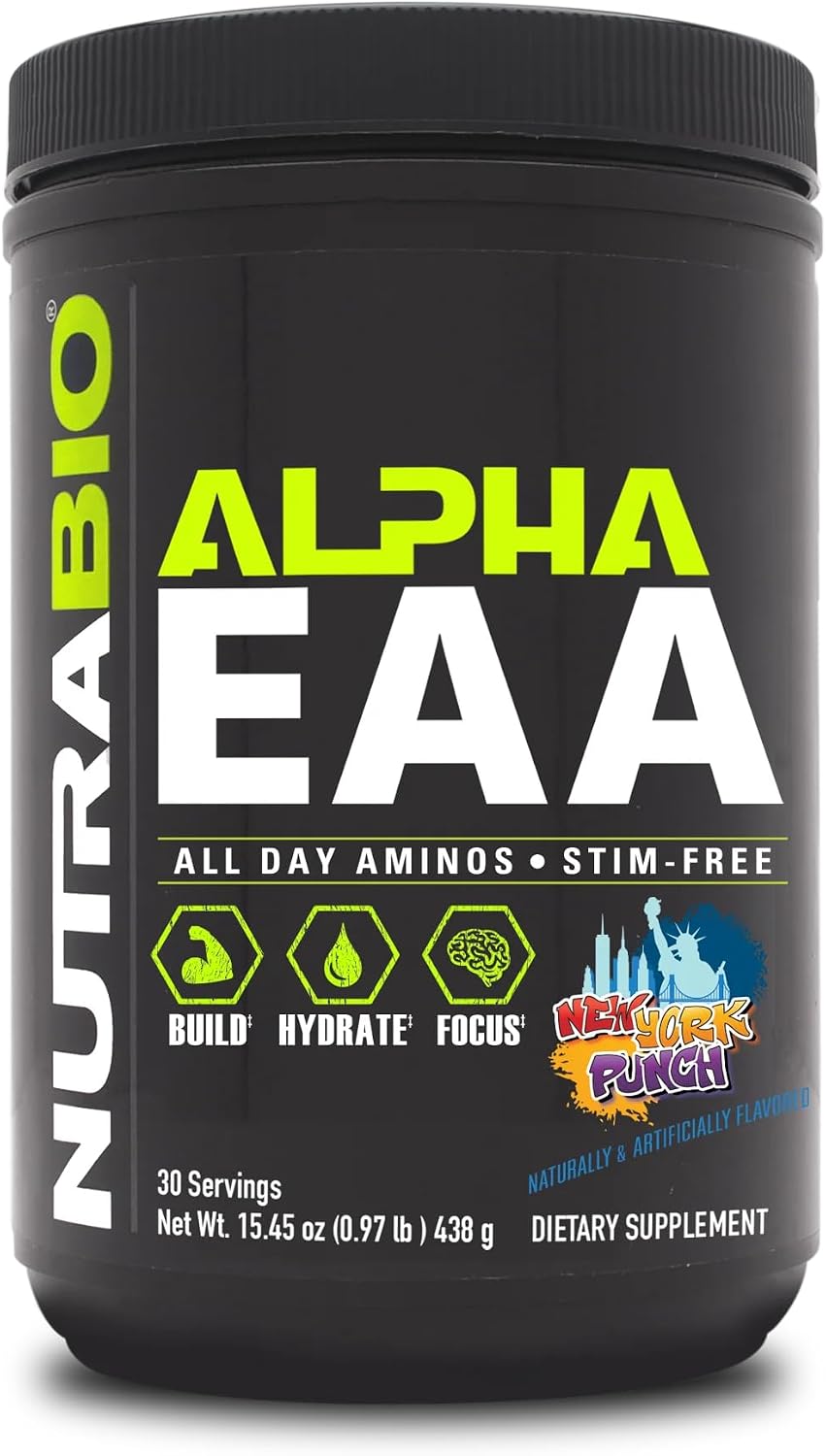 NutraBio Alpha EAA - All-Day Amino Acids for Muscle Growth and Hydration - Essential Amino Acids with Nootropics & Adaptogens- Full Spectrum EAA BCAA Powder - 30 Servings - Strawberry Lemon