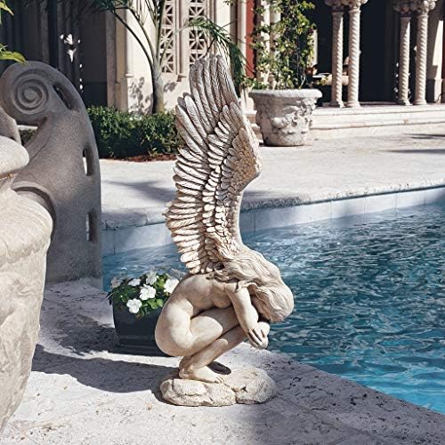 Design Toscano Remembrance and Redemption Angel Religious Indoor/Outdoor Garden Statue, From Base to Top of the Wings Nearly 3 feet tall! Tall, Cast Stone Resin, Antique Stone Finish