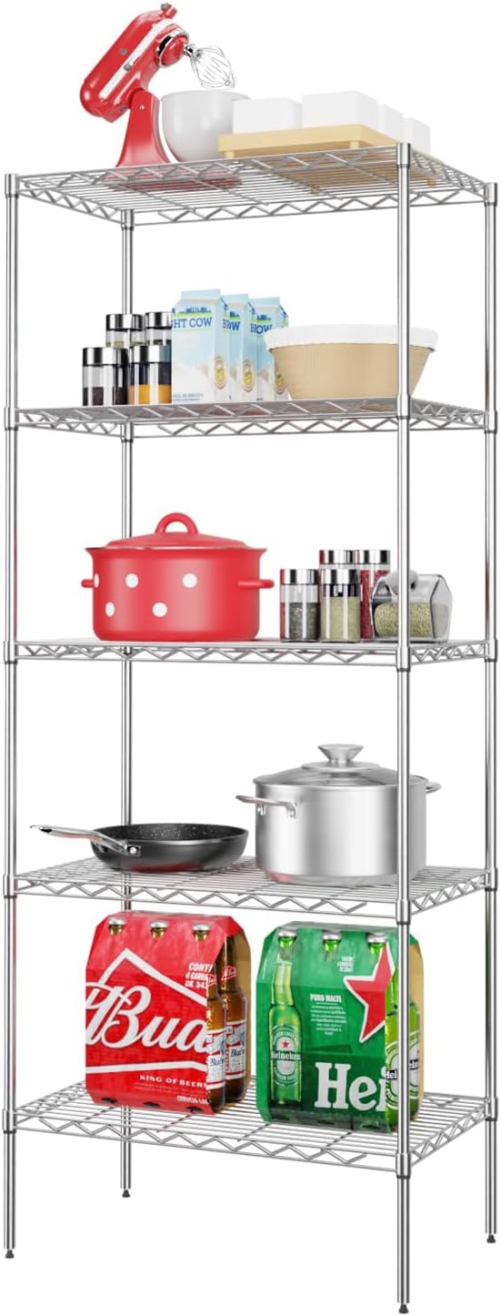 PayLessHere | 6-Tier Wire Shelf with Wheels | 45"x18"x82" | Black