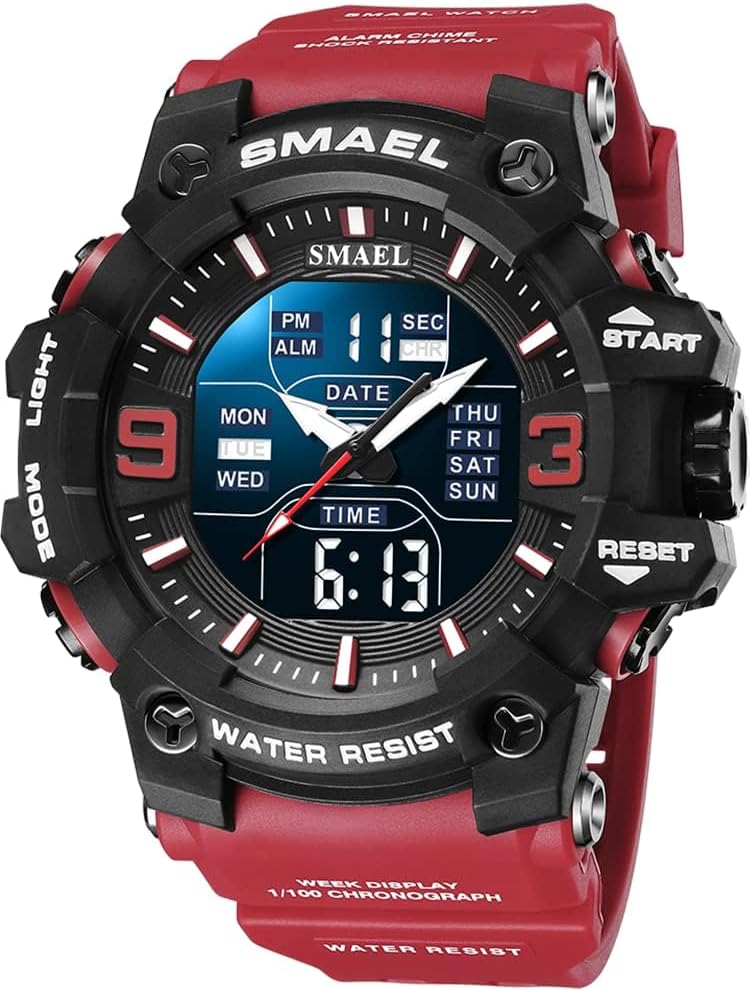 Gosasa Men's Large Face Outdoor Sports Watches Military S-Shock Watch Waterproof, Backlight, Alarm, Stopwatch Features - Rugged Wristwatch for Training, Hiking, and Adventure