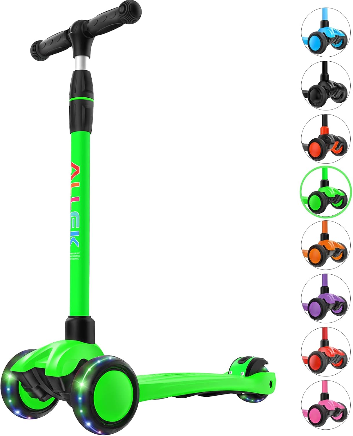 Allek Kick Scooter B03, Lean 'N Glide 3-Wheeled Push Scooter with Extra Wide PU Light-Up Wheels