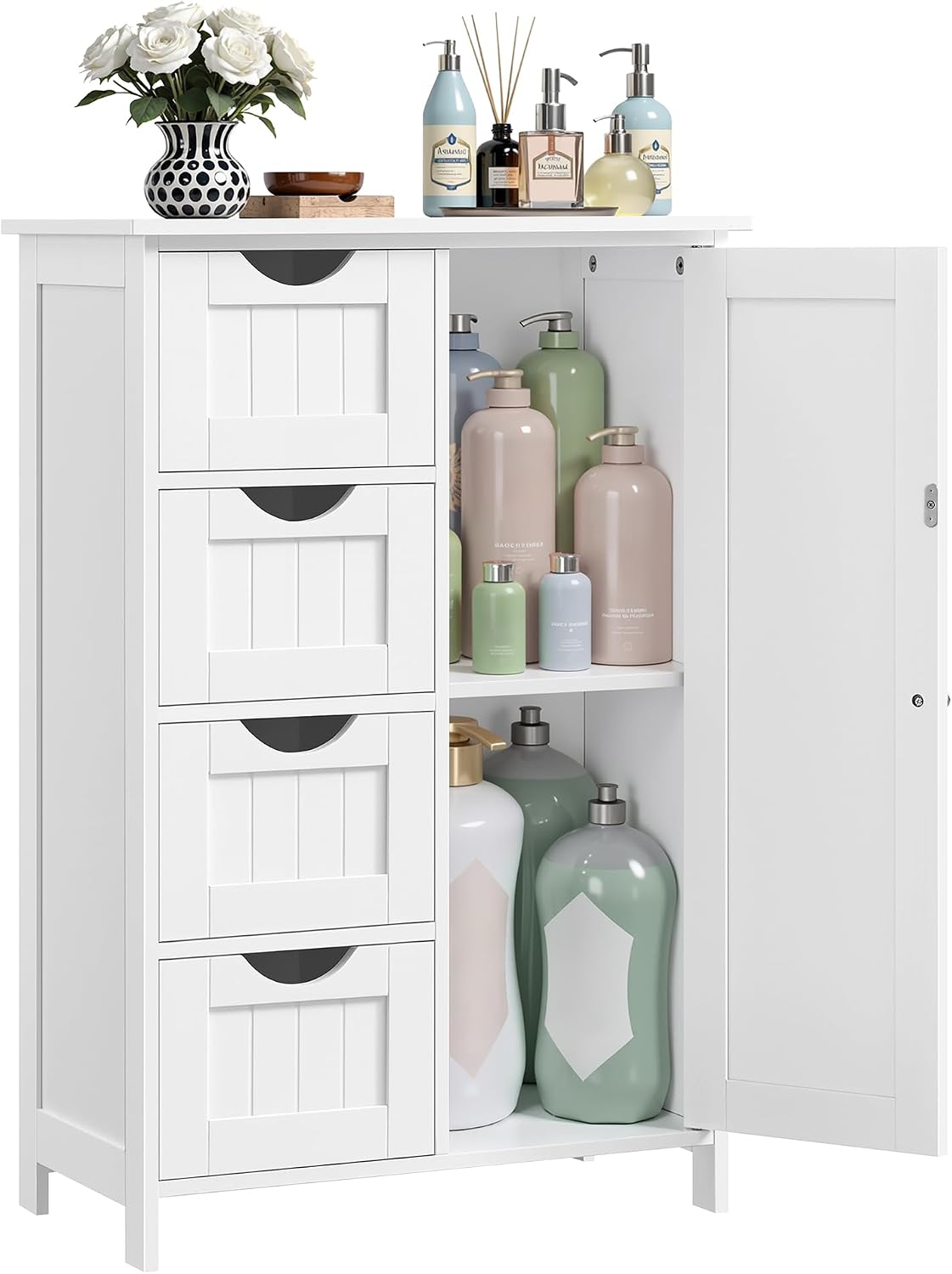 VASAGLE Floor Storage Cabinet, Freestanding Storage Unit with 2 Adjustable Shelves, for Bathroom Living Room Dining Kitchen, 11.8 x 23.6 x 31.5 Inches, Cloud White UBCB60WV1