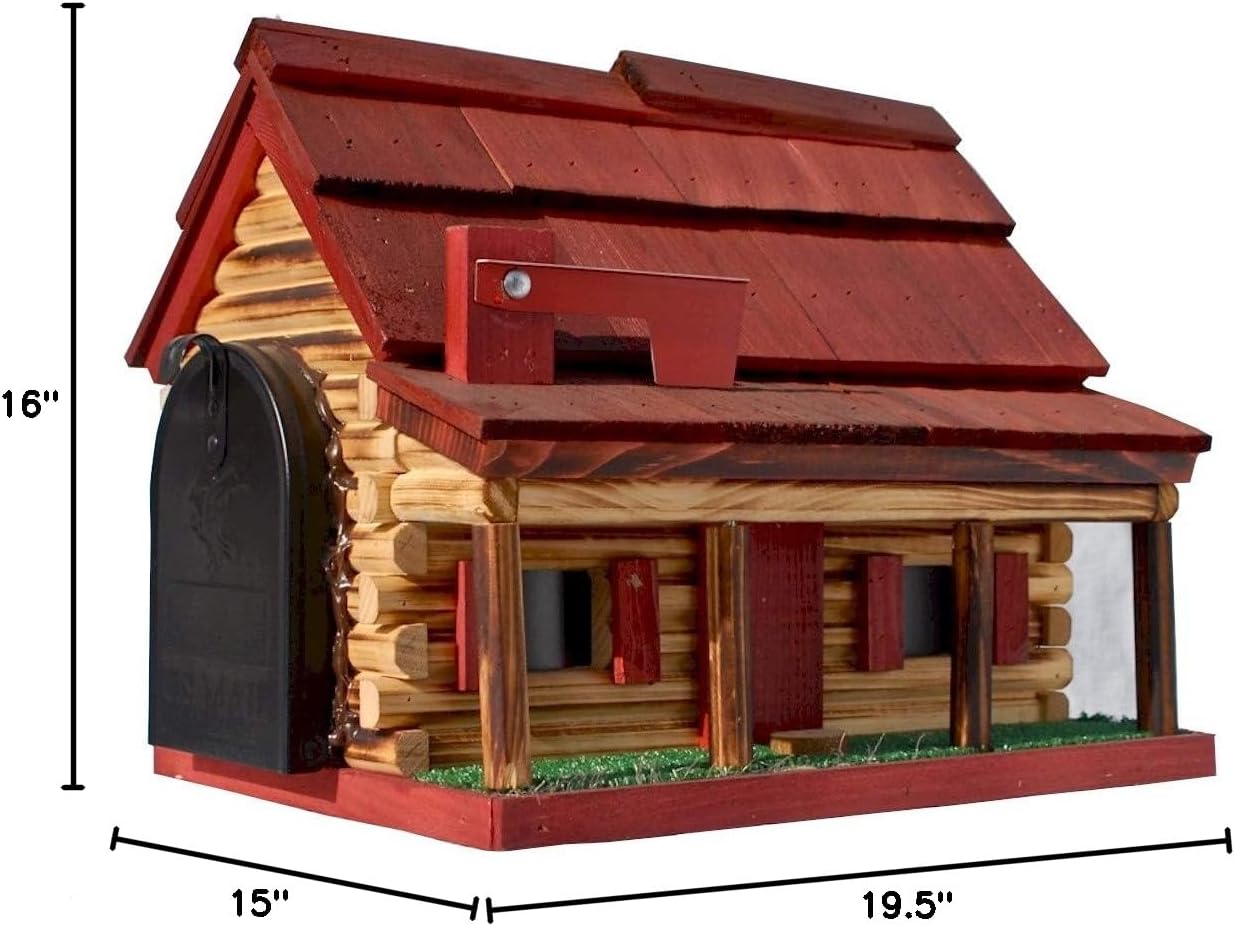 Log Cabin with Porch Wooden Mailbox Red Amish Made in USA
