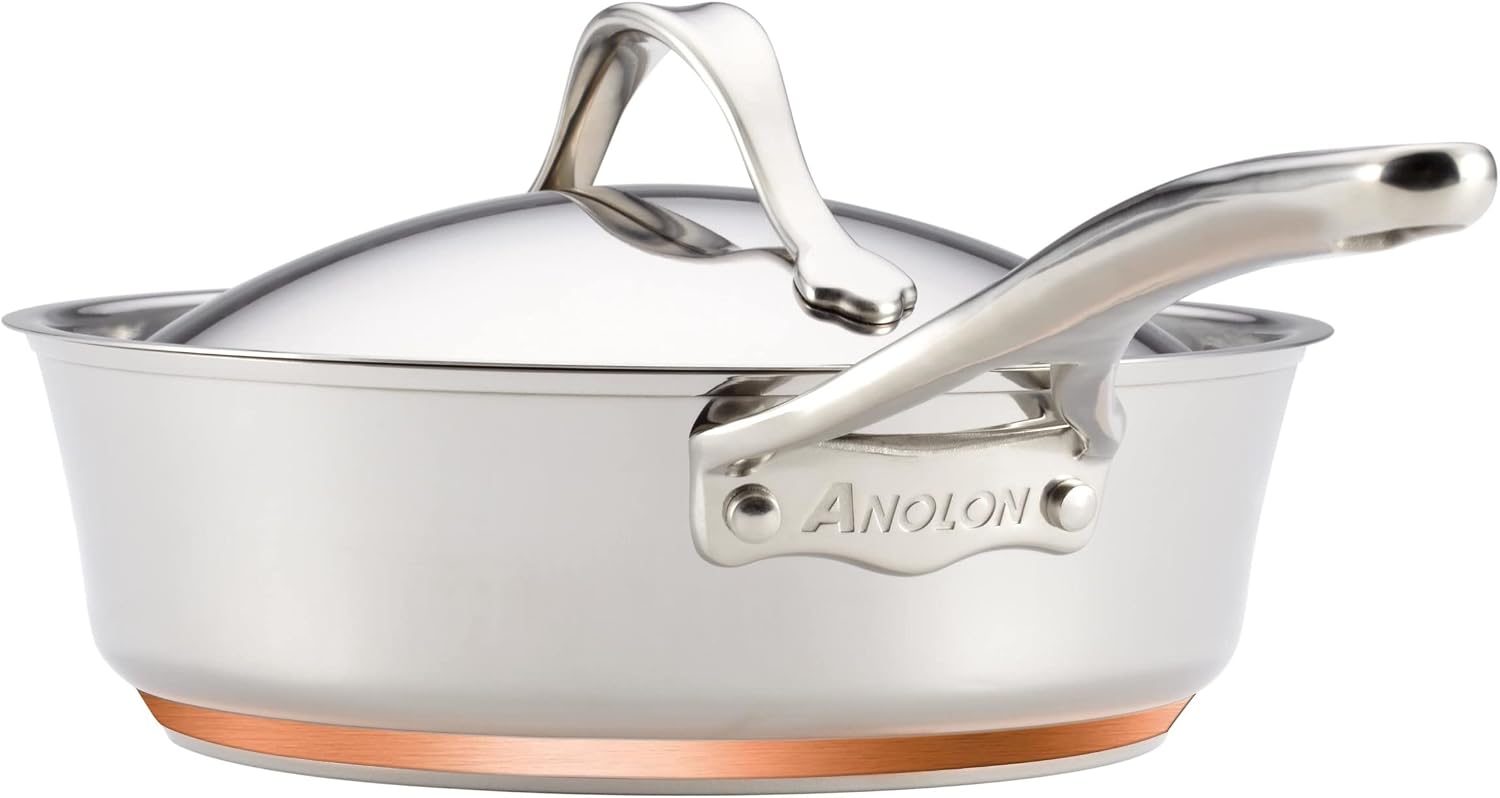 Anolon Nouvelle Stainless Steel Cookware Pots and Pans Set, 10 Piece | Stainless Steel Cookware Set with Lids, Oven Safe to 500°F, Durable Everyday Cooking, Dishwasher Safe