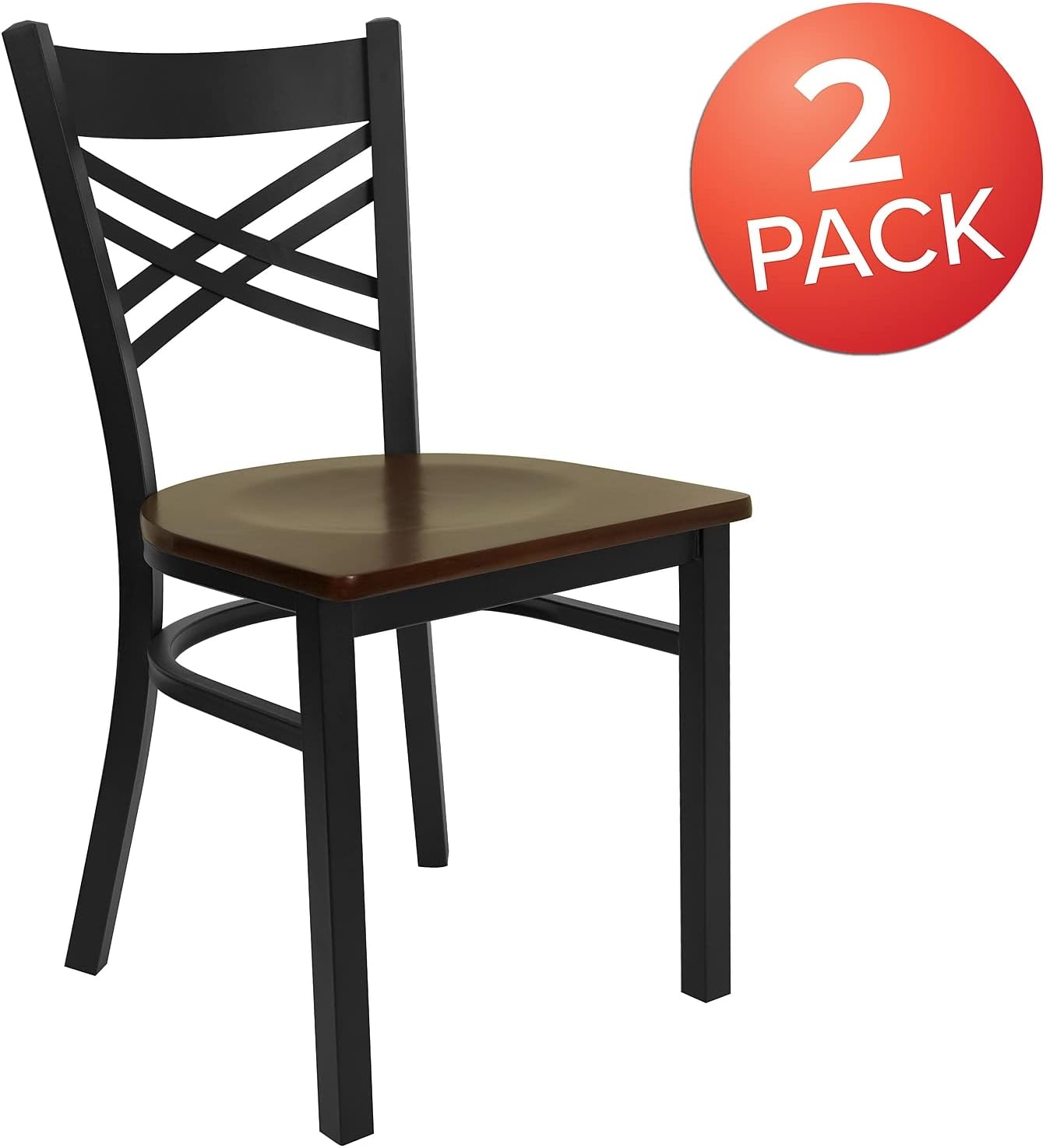 Flash Furniture Hercules Series "X" Back Metal Restaurant Chairs, Modern Upholstered Armless Dining Chairs for Restaurants/Kitchens, Set of 2, Black